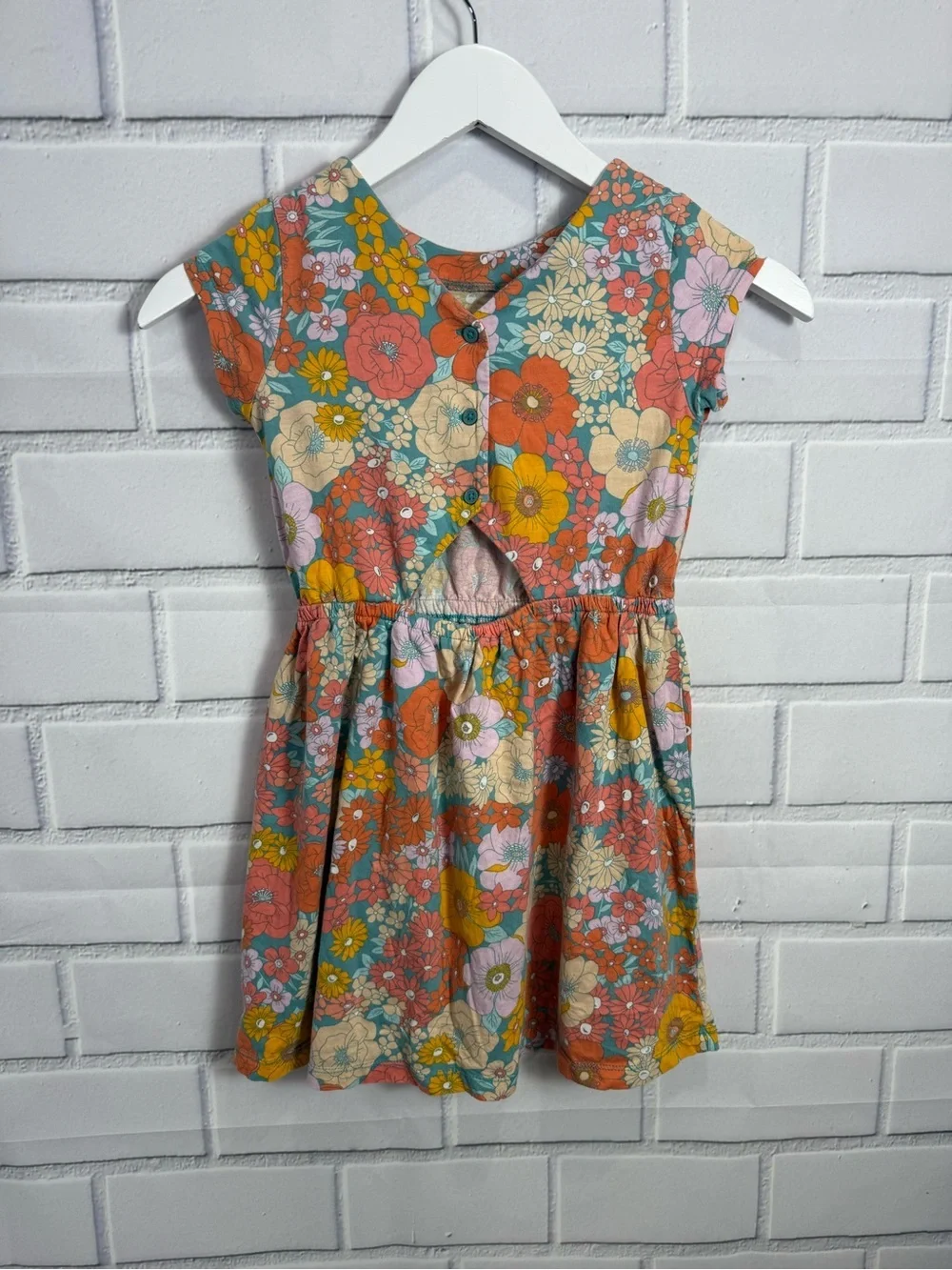 Carter’s Girls Floral Dress Size 7 Colorful Retro Flower Print Dress